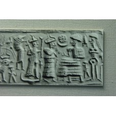 Black hematite cylinder seal, solar cross, solar disc, sun